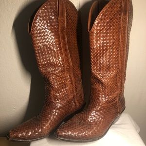 Cole Haan Vintage Woven Brown Leather Cowgirl Cowboy Boots “Pre-owned" Size 9